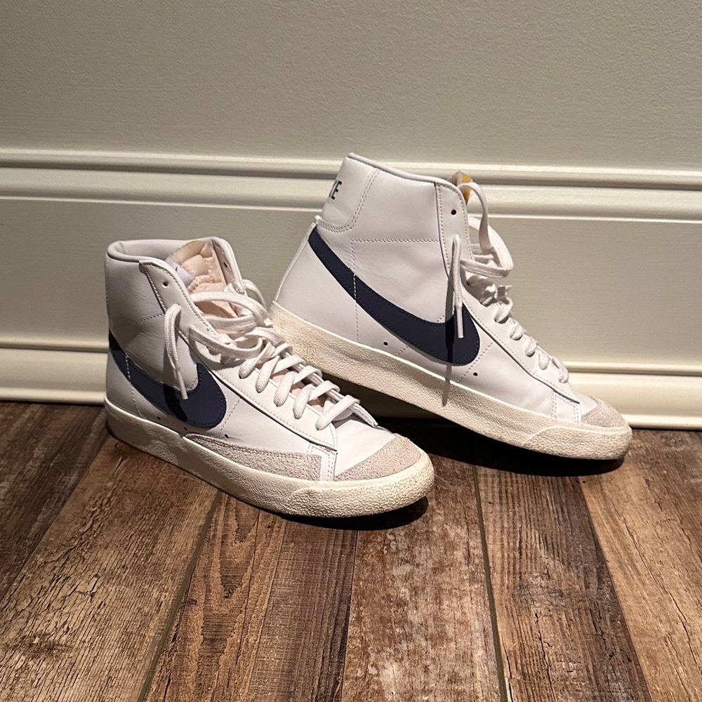 Nike White and Navy High-Top Sneakers
